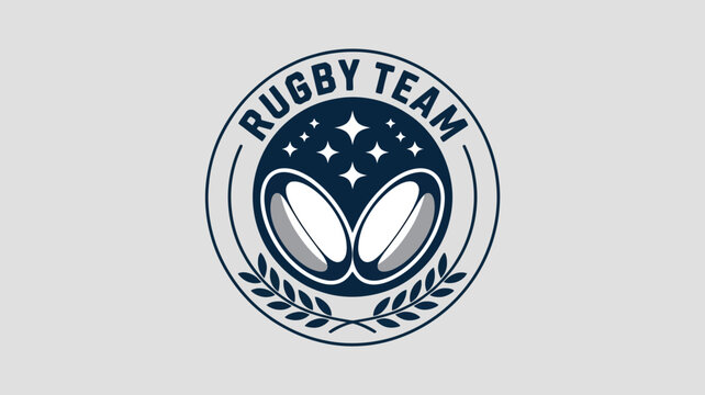 Rugby team logo design with laurel wreath and stars, perfect for sports branding, team spirit, and athletic wear designs that showcase competition