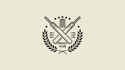 Elegant cricket club logo design with crossed bats and laurel wreath, perfect for sports branding or team merchandise, symbol of tradition and excellence