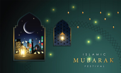 Islamic graphic design for holy Mubarak, ramadan, eid, Al Adha, hajj, arafah, hariraya, Mawlid al-Nabi, ai-fitr, adulfitri and Hijri new year. Literally Background with muslim illuminated lamp.