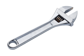 Adjustable metal wrench, isolated on transparent background