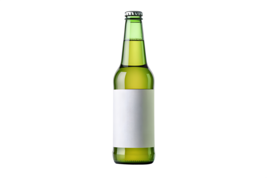 Green Glass Beer Bottle with Blank White Label on Black Background – Realistic Product Mockup