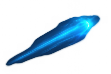 Blue energy ray, a plasma light beam effect, moving with speed and motion, creating streaks against transparent background