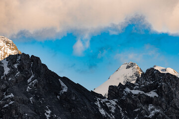 The Gran Zebrù peak in the Ortles massif, Alps landscape at sunset