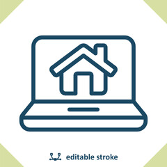 Online Real Estate Icon. Laptop, Computer, Home, House