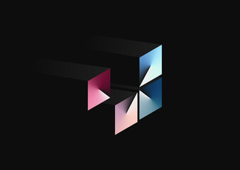 Modern Abstract Geometric Design with Colorful Gradient Cubes on Black Background. Futuristic, Minimalist Graphic for Branding and Technology.