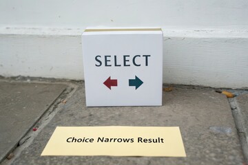 White cube showing select text with red and green arrows and a choice narrows result note
