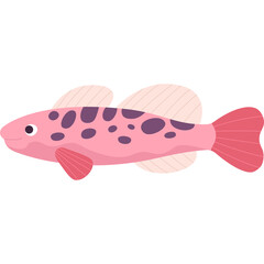 Adorable Pink Cartoon Fish With Dark Spots And Red Tail Illustration Isolated On White Background