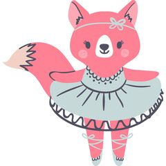 Adorable Pink Cartoon Fox Ballerina in Light Blue Tutu and Ballet Shoes