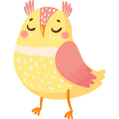 Adorable Yellow Cartoon Owl with Pink Accents Closed Eyes Peaceful Expression and Transparent Background