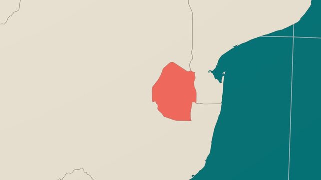 ESwatini map. Animated zoom into the country on the Globe in Teal Pale Mint color palette. Country logo animation. Map with meridians, parallels. Modern video.