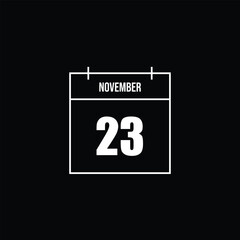 Minimalist outline icon depicting a single calendar page for November 23, ideal for scheduling, event planning, and date-specific notifications in digital interfaces