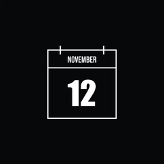 Minimalist outline icon depicting a single calendar page for November 12, ideal for scheduling, event planning, and date-specific notifications in digital interfaces