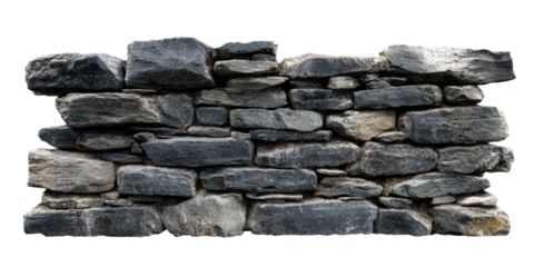stacked dark stone wall isolated on white or transparent png