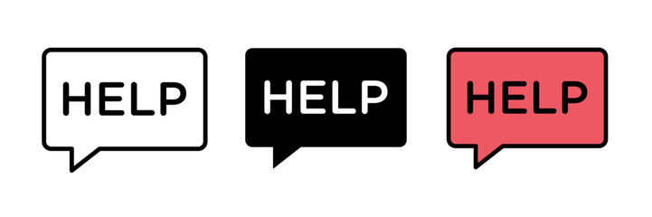 Help icon set in flat vector illustration, designed in outline, filled, and color style. Ideal for support, assistance, FAQ, information, and user interface design concepts
