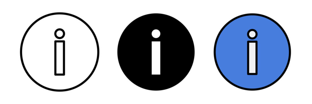 Info icon set in flat vector illustration, created in outline, filled, and color style. Ideal for help, support, guidance, and user interface design concepts.