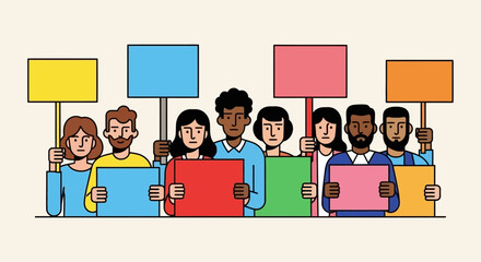 Diverse Group of People Protesting with Blank Signs Illustration