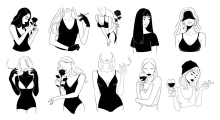 Elegant Ladies with Drinks and Flowers Vector Art Collection