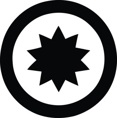 A bold black starburst inside circular outline symbolizing energy and motion