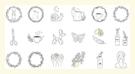 Whimsical Botanical Themed Clipart Elements Collection