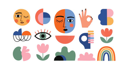 Whimsical Abstract Faces and Shapes Vector Illustration