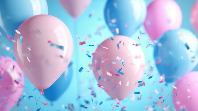 Celebrate, balloons and confetti background with copy space for festive gender reveal party, decor, balloon, birthday, fun, holiday, surprise, festive, happy