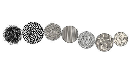 Diverse Array of Abstract Circular Textures and Designs in a Row