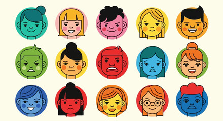Diverse Faces Colorful Emoticons Representing a Range of Expressions and Personalities