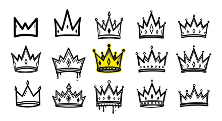 Collection of Hand-Drawn Crowns in Vector Format for Design Projects