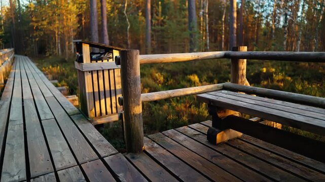 Boardwalk entrance scene, Wooden gate with marsh access, Entrance to marsh trails with welcoming