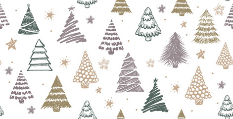 Christmas tree with star on white, hand drawn illustrations.