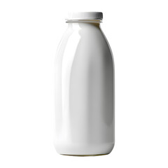 Blank white plastic milk bottle with screw cap, isolated on transparent background