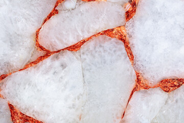 Agate Crystal White stone texture with a copper leaf as part of unique interior.