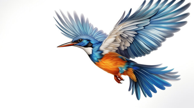 Tropical blue macaw and exotic bird of paradise illustration featuring vibrant wings, yellow beak, and green feathers isolated on white for wildlife nature vector