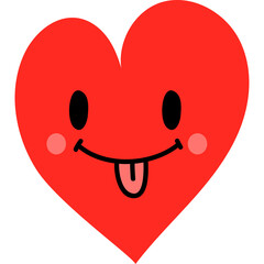 Red Cartoon Heart With Cute Face Sticking Out Tongue And Pink Cheeks On Transparent Background