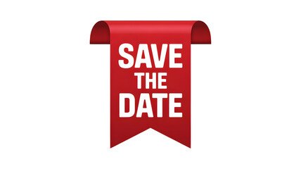Elegant save the date notice on red ribbon for wedding or special celebration