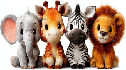 Premium watercolor set: hi-res cute baby elephant, giraffe, lion & zebra on grass—ideal for beauty “kid-core” theme, mobile wallpaper or premium baby-product labels