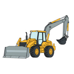 A combination of a bulldozer and an excavator in one vehicle. Isolated on a white background.