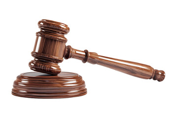 Wooden judge gavel and sound block symbol of justice and law, isolated on transparent background