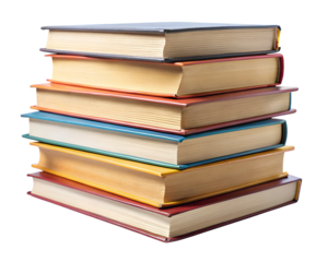 Old books with colorful covers ready for reading knowledge isolated on transparent background