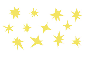 Stars, colored sketches, crayon and pencil textured drawings set. Hand-drawn chalk doodle sparkles, twinkle shapes.