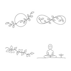 Line art infinity symbol with leaves meditating person vector