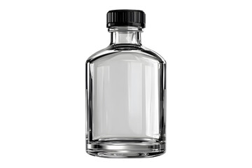 Transparent glass bottle with black cap, isolated on transparent background