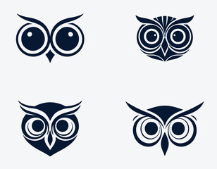 set of minimal owl face logo design with big open eyes