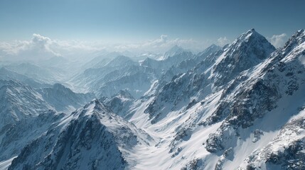 Obraz premium First flakes on mountain peaks: winter's serene arrival. Everyday scene. Golden sunlight kisses dombay's sparkling snowy peaks. Photojournalism. Real feeling.