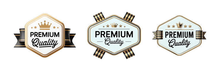 Elevate your brand with these premium quality badges showcasing excellence and building customer trust today isolated on png transparent background