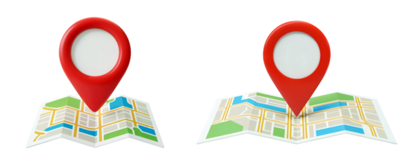 Find your way with this vibrant location pin on detailed modern map travel app or mapping service isolated on png transparent background