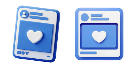Get more engagement with modern social media post mockup design and white heart for like and follow in blue and white isolated on png transparent background