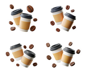 Freshly brewed coffee cups with beans ready to fuel your day promoting energy and deliciousness with every sip isolated on png transparent background