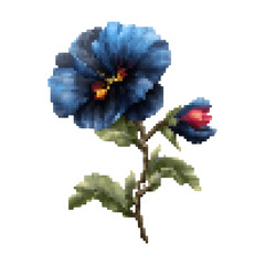 Elegant pixelated blue flower art retro design projects or vintage floral themes adding a touch of nostalgia isolated on png transparent background