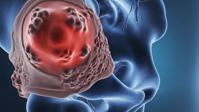 Detailed 3D Animation of Bone Cancer Metastasis in the Hip Joint.